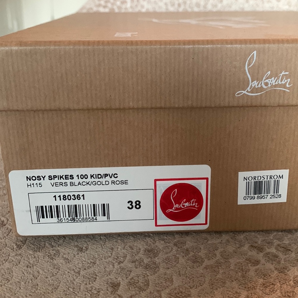 Stunning Christian Louboutin Nosy Spikes 100 Black/Gold Rose Heels. Never worn.